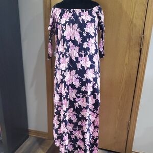 Flynn Skye Pink and Blue Off the Shoulder Maxi Sundress